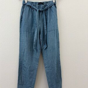 Tahari Blue Belted Chambray Tapered Leg Blue Tencel Cotton Joggers Pants! Size M